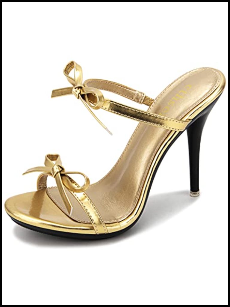 Pu Patent Leather Strappy Stiletto Heeled Sandals Mules Bowknot Slides